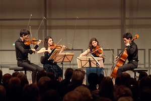 Beim 13. Internationalen Mozartwettbewerb der Universität Mozarteum in Salzburg hat das Quatuor Tchalik in der Sparte Streichquartette gewonnen. Foto: Universität Mozarteum/Christian Schneider