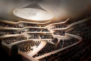 Animierte Darstellung des Großen Saals in der Elbphilharmonie. Bild: Herzog & de Meuron