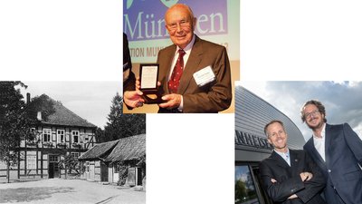 Labor W im Bauernhof, Fritz Sennheiser mit der Goldmedaille des Audio Engineering Society, Dr. Andreas und Daniel Sennheiser 
