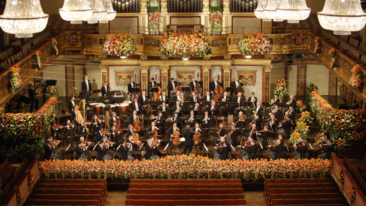 Das Neujahrskonzert der Wiener Philharmoniker 2021 im leeren Musikvereinssaal. Bild: Dieter Nagl