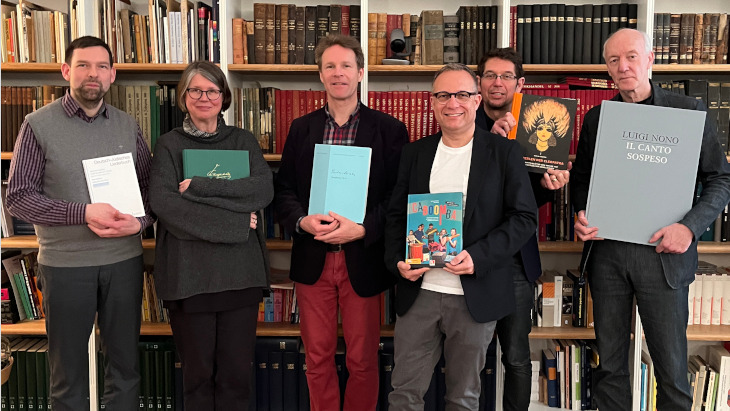 Das Foto zeigt die Jury 2023 (von links): Thomas Bergmann, Prof. Dörte Schmidt, Jan  Sören Fölster, Mario Müller, Bert Odenthal, Michael Struck-Schloen. Bild: DMV