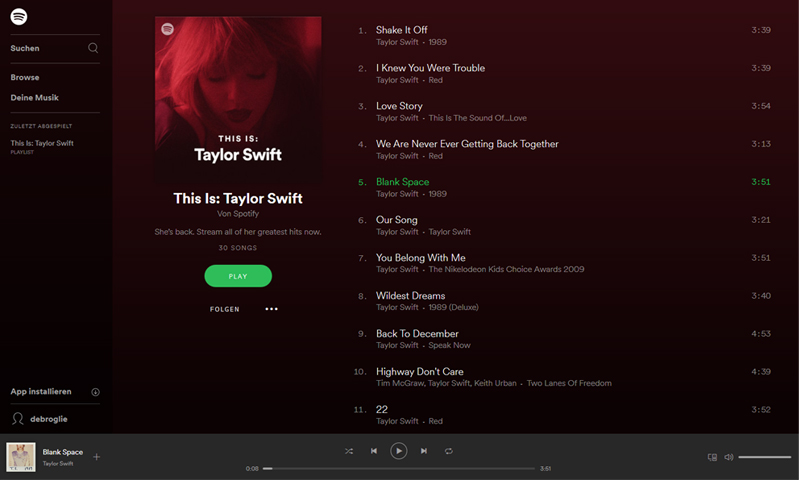Taylor-Swift-Playlist auf Spotify
