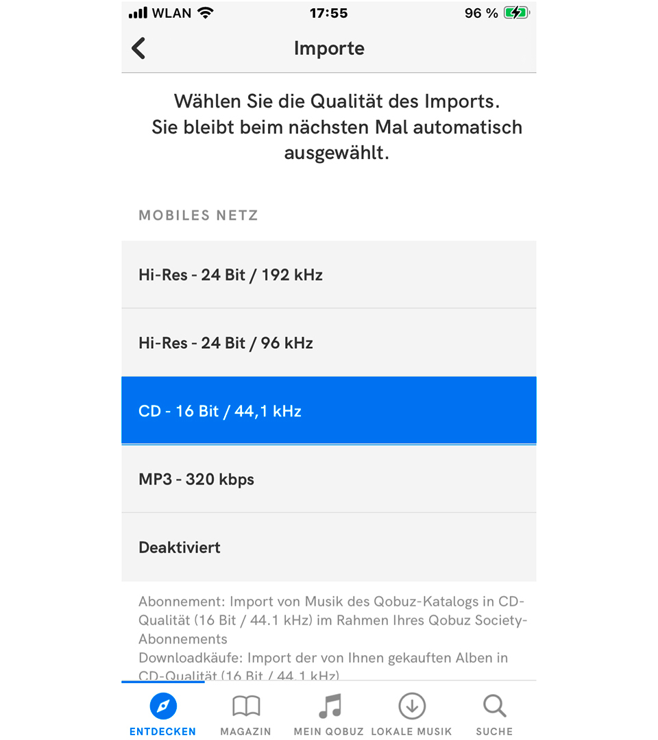 Qobuz-App: Wiedergabequalität